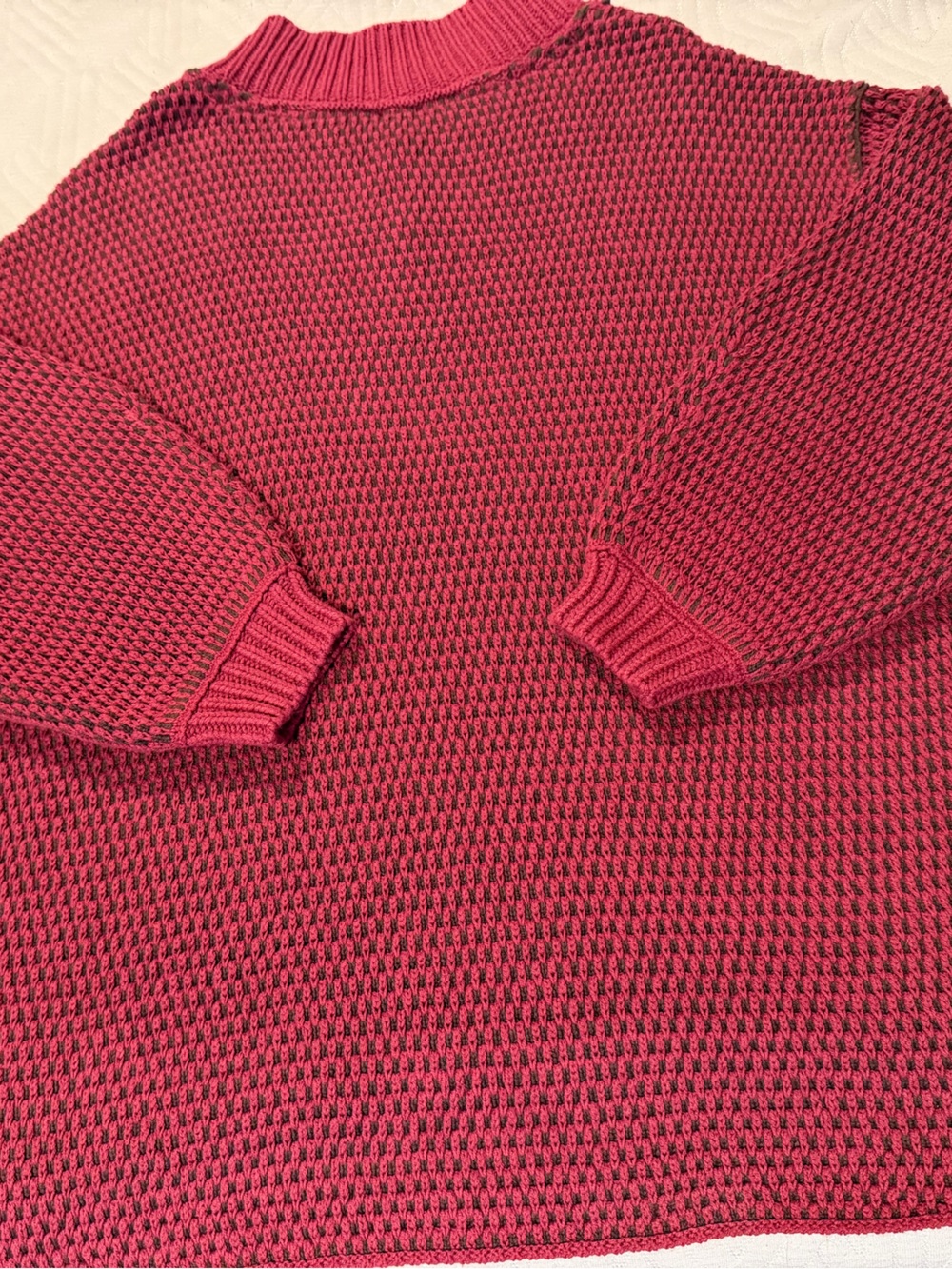 Free People Women's V-Neck Sweater in Red Berry & Brown, Size XS - Picture 8 of 13